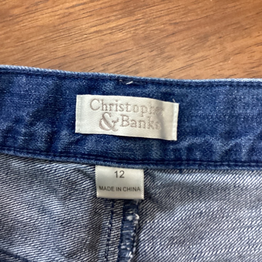 Christopher & Banks Womens 12 Embroidered Flip Flop Denim Crop Jeans Wide Leg - Picture 3 of 9